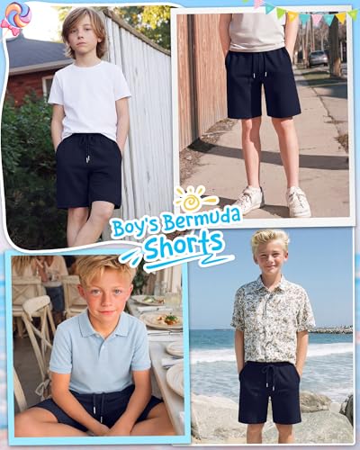 Boys Baggy Long Sports Shorts - Navy Blue, 12-13 Years