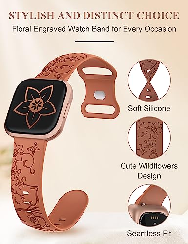 Floral Engraved Silicone Watch Band for Versa - Brown