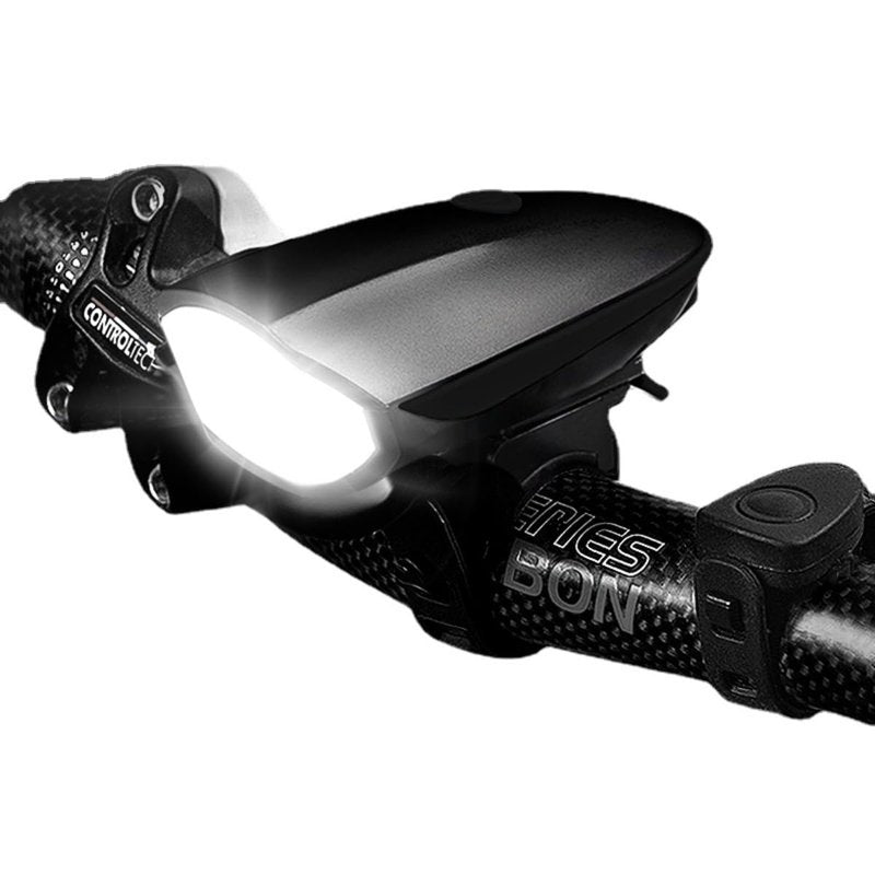 Bicycle Light and Bell Set High Lumens Bike Headlight with Horn USB Rechargeable and Waterproof (Black)