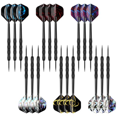 Accmor Black Symbols Metal Darts Set 18 Pack – Professional Steel Tip Darts for Dartboard