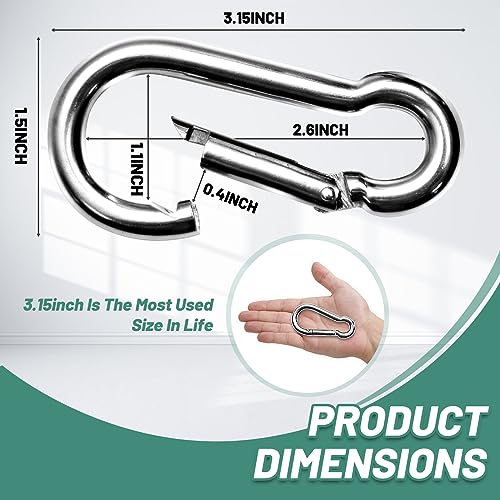 Heavy Duty Carabiner Clips - 1000lbs, 4pcs 3.15 Inch Silver