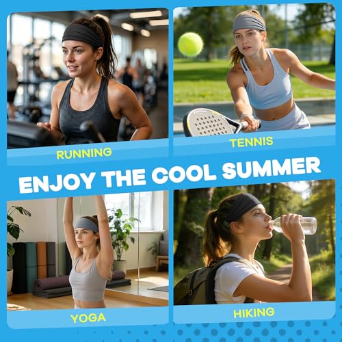 Sukeen Gray Adjustable Cooling Headband for Women, Breathable Sweatband