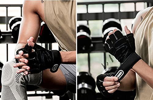 Workout Gloves with Wrist Wraps for Men - Black, Large