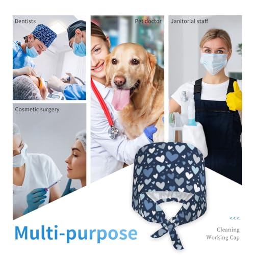SHBYYGR Working Cap Scrub Cap with Sweatband – Adjustable Nurse Doctor Hat, Navy Heart Variation