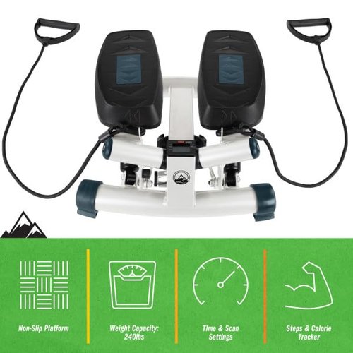 Portable Stair Stepper Exercise Machine with LCD Monitor and Resistance Bands – Compact Home Gym Stair Climber for Cardio, Strength, and Full-Body Workouts by Wakeman, White/Gray