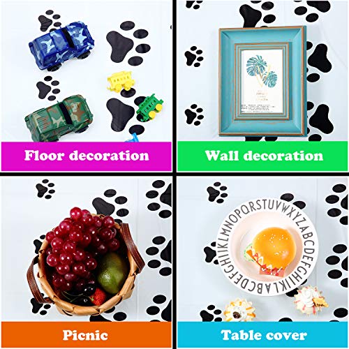 Dog Paw Print Tablecloth Set - 2 Pcs Black, 108 x 54 Inch