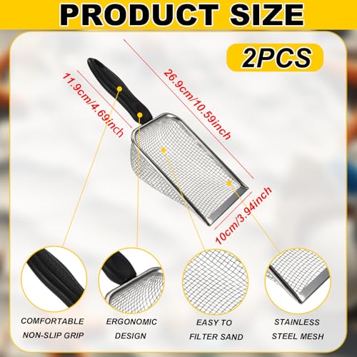 Lasuroa 2pcs Beach Mesh Sand Shovels Stainless Steel with Plastic Handle, 3.8+5mm