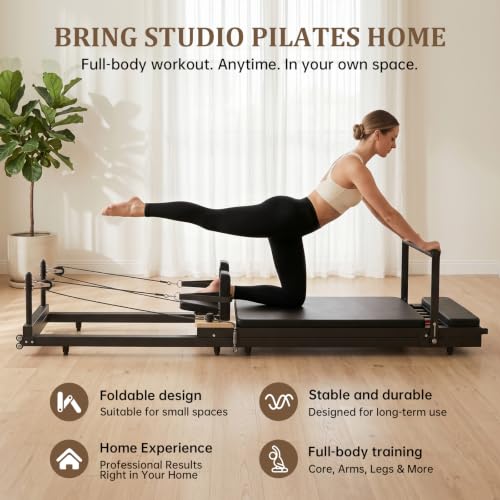 Foldable Pilates Reformer Machine - Compact & Silent - Black - 77"