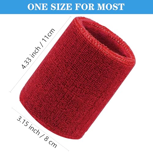 4 Inch Wrist Sweatbands - 6 Pack Red Absorbent Fitness Bands