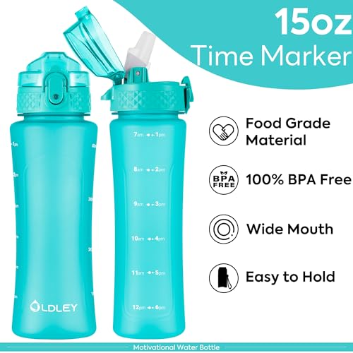 Kids Water Bottle with Straw Lid - 15 oz Leak-Proof Mint