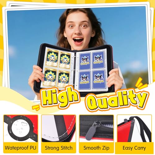 Card Binder with 4 Pockets, 400-Card Capacity, Waterproof PU Cover