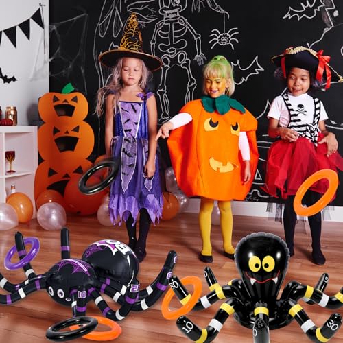 Halloween Ring Toss Games for Kids - 2 Pack Inflatable Spiders Set