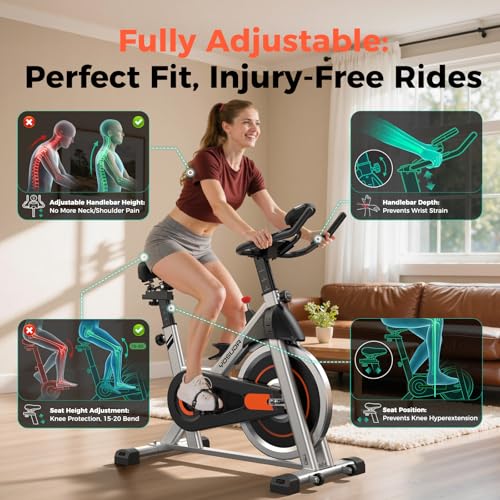Magnetic Exercise Bike with App Training - Orange | 300 lb Capacity