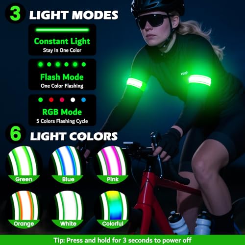 LED Armband Rechargeable for Night Running - High-Visibility Safety Bands (2 Pack)