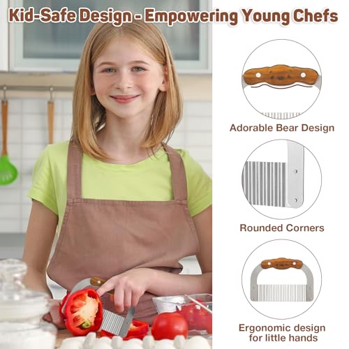 Bear-Shaped Kids Safe Wave Knife with Rosewood Handle, 420J2 Stainless Steel