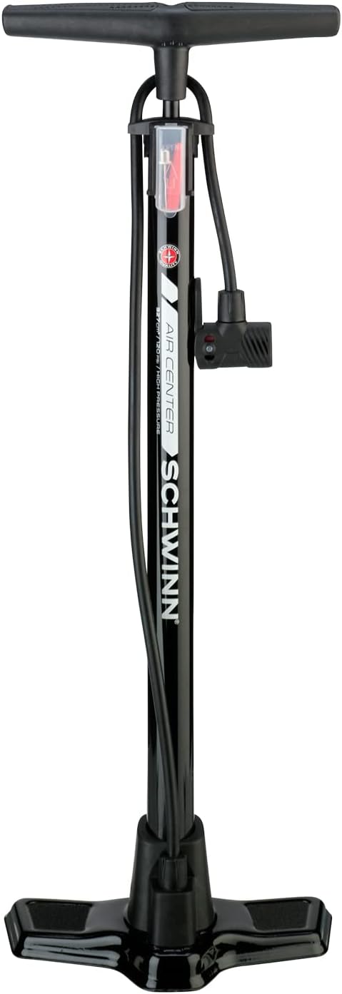 Schwinn Air Center Series Floor Pump - Dual Head for Schrader & Presta Valves | 100-160 PSI, Soft Grip Handle