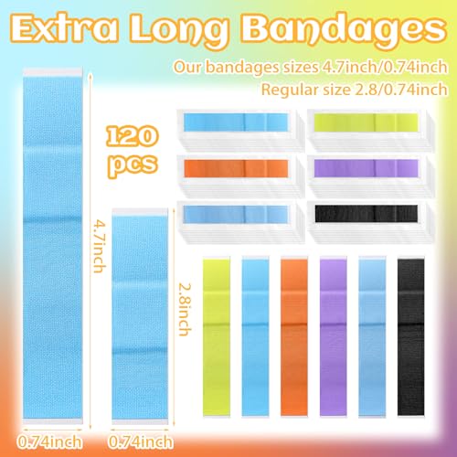 Threlaco 120 Pcs Extra Long Fabric Bandages 4.75 x 0.75 in Colorful - Non-Latex