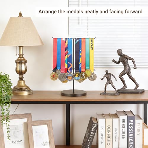 Medal Display Rack - 12x16 Inch Metal & Wood Holder for Awards