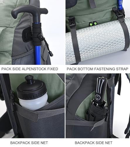 Bseash 50L Hiking Backpack with Shoe Compartment - Water-Resistant Lightweight Outdoor Daypack, Army Green
