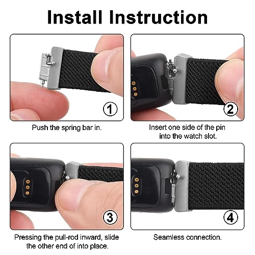Elastic Bands for Fitbit Inspire 3 - Soft Adjustable Nylon Loop - Black