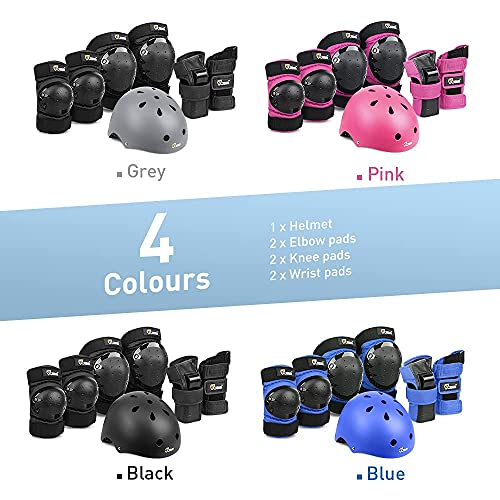 Skating Protective Gear Set for Ages 14+ - Helmet, Knee & Elbow Pads, Wrist Guards - Black