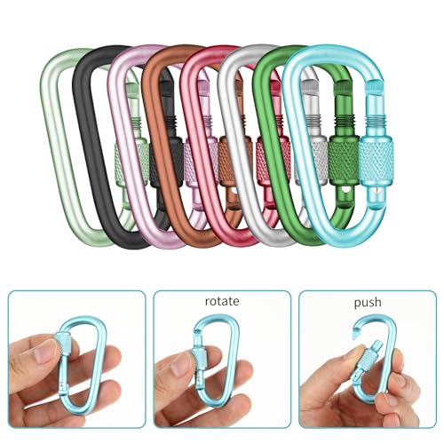 locking carabiner 8pc D-ring locking clips for camping, hiking, keychain accessories