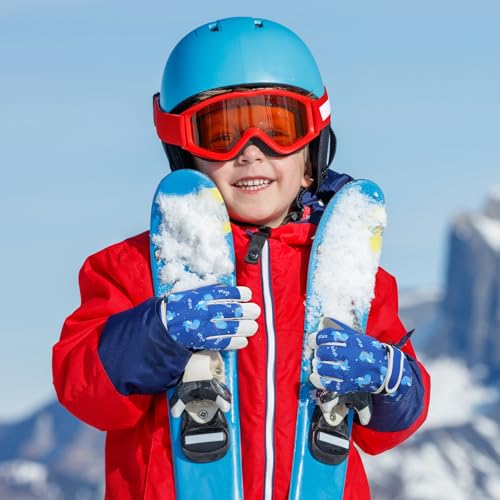 Kids Waterproof Ski Gloves - Touchscreen Snowboard Mittens - Blue