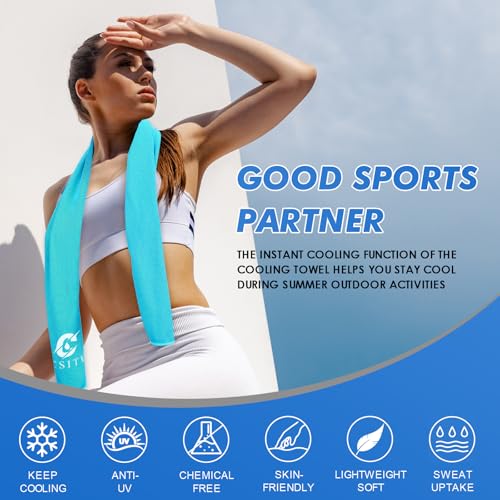 CSITE 8 Pack Cooling Towels for Neck and Face - Microfiber Ice Towels for Workout, Yoga, Running, Camping - Light Blue/Green/Gray/Purple/Lake Blue/Dark Blue/Dark Gray/Rose Red