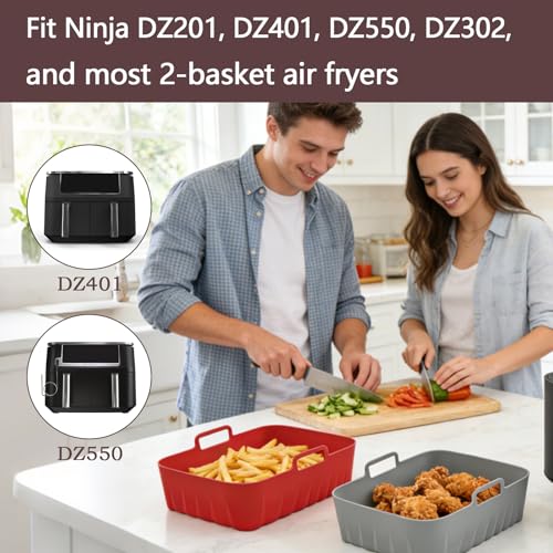Golden Associate Silicone Air Fryer Liners 8.5x5.5'' Dual Basket Fits Ninja DZ201 DZ401 DZ550 2 Pack