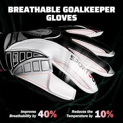 Sportout Kids-Adult Soccer Goalkeeper Gloves Fingersave, 4mm Latex, Black, Size 8