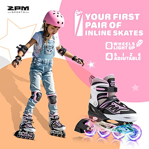 2PM SPORTS Cytia Girls Adjustable Light-Up Inline Skates Pink Medium Kid Size 13C-3US