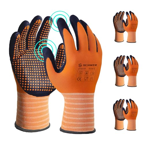 Schwer 3 Pairs LT5619 Work Gloves Micro-Foam Nitrile Coated, Level 4 Abrasion Resistant Nylon Working Gloves with Micro Dot Grip for Men Women, Touchscreen, for Automotive Electronic Assembly, Large