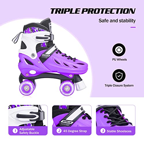 METROLLER Girls Women Adult Teen Roller Skates Purple Large-Youth & Adult (Size 4-7 Men / 5-8 Women)