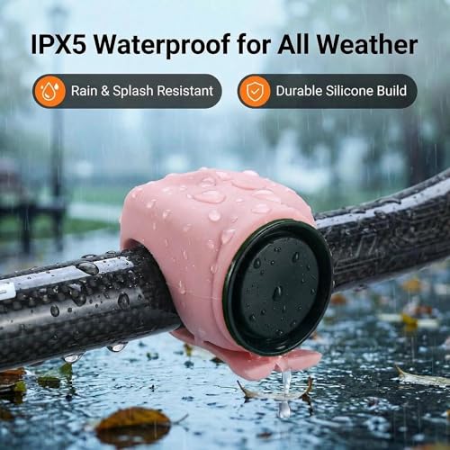 HilpurSkx Pink 120dB Waterproof Electric Bike Horn with 5 Ringtones & USB-C Rechargeable