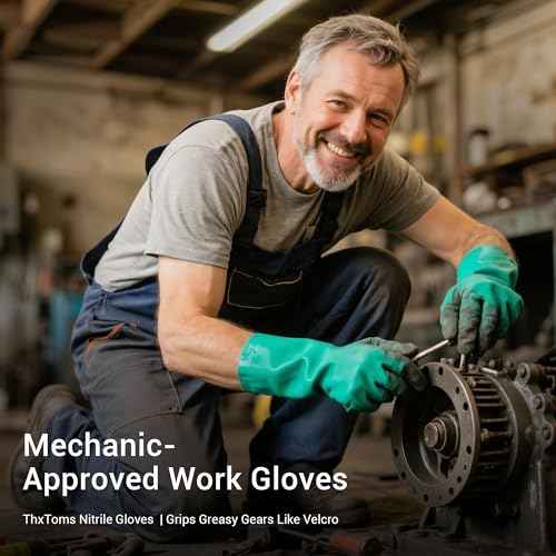 ThxToms 10 Pairs Nitrile Chemical Resistant Gloves, 15mil,13", Reusable Latex Rubber Free Heavy Duty Gloves, Acid Alkali Oil Protection, Industrial Use and Household Cleaning, Non-Slip, Large
