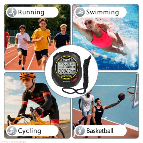 Digital Sports Stopwatch - 100 Laps Memory Timer - Black