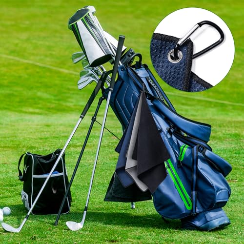 Golf Towels 3 Pack - Microfiber with Carabiner Clip, Navy Blue/Black/Gray