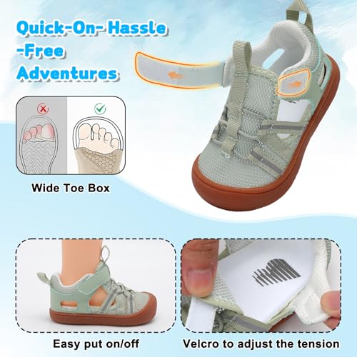 BARERUN 5.5-6.5 Toddler Water Shoes Cyan, Quick-Dry Mesh Beach & Pool Barefoot Walking Sneakers