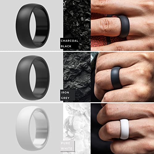 Silicone Wedding Rings for Men - Pack A: Stone Grey, Graphite Grey, Eclipse Blue, Pure White, Charcoal Black