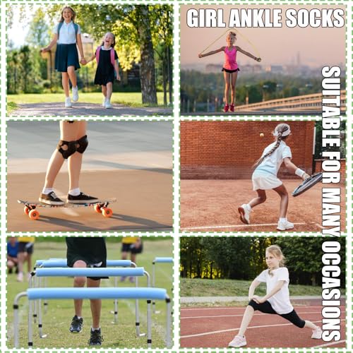 Girls Athletic Ankle Socks 12 Pairs for Kids - White & Black, 7-10 Years