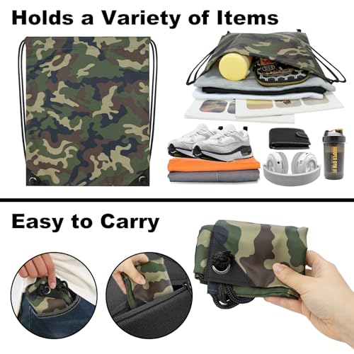 Large Green Camo Drawstring Bags - 2PCS Cinch Backpack Set