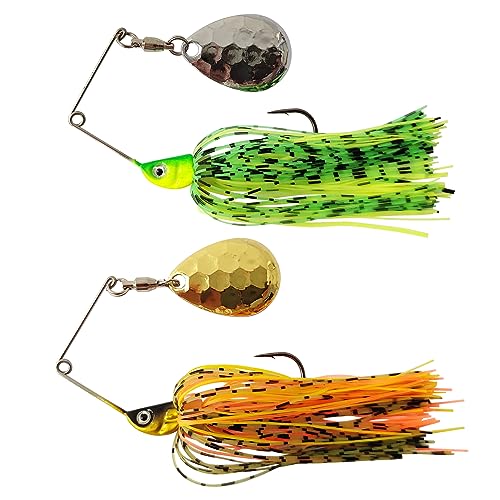Bass Spinnerbaits 2 Pack (1/8oz) - Double Colorado Blades & Silicone Skirt - 2 Colors