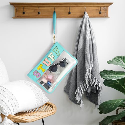 Cute Chenille Letter Makeup Bag - Clear Portable Pouch, Cyan Stuff