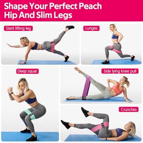 Fabric Resistance Bands Set for Glutes and Legs - Pink, Aqua, Purple