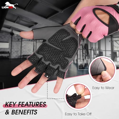 Workout Gloves for Men & Women - Breathable Gel Padded - Pink / Small