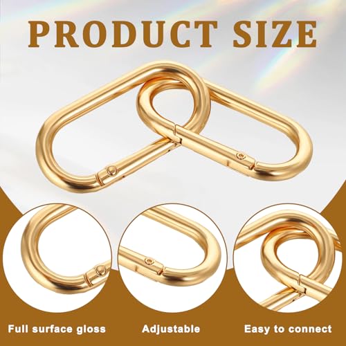 2Pcs Gold Carabiner Clips - Oval Metal Spring Snap Hooks for Bags & Keychains
