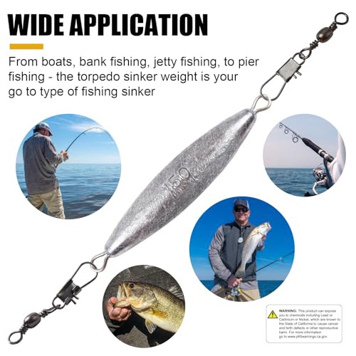 5 oz Dual Ringed Inline Torpedo Sinker (3 PCs) - Lead Bottom/Trolling Weights for Saltwater