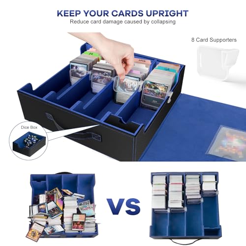 Gomyrod 4-Row Trading Card Storage Box 3200+ Capacity Black/Blue with Display