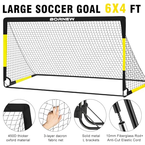 Kids Soccer Goal Set - 2 Portable 6' x 4' Nets, Ball & Gear - Black Yellow
