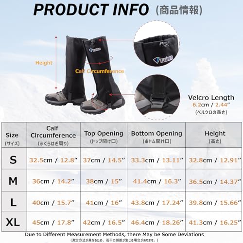 Waterproof Hiking Gaiters - Ankle Leg Guard Covers - Black - X-Large